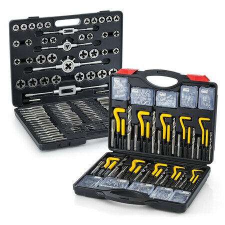 SEGOMO TOOLS Metric & Sae 261 Piece Hss Drill Thread Repair Kit & 110 Piece Tap Die Tool Set Bundle THREAD261-110MM